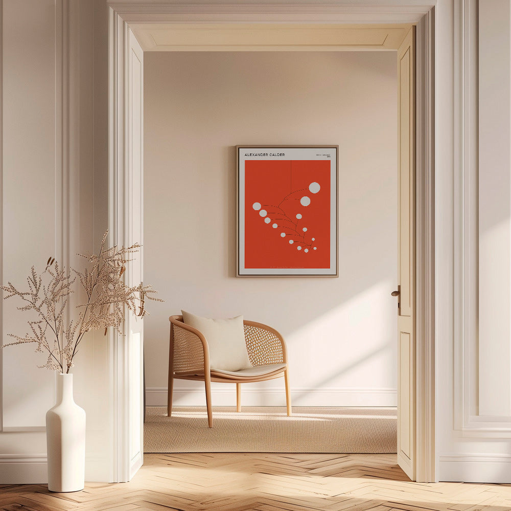 Obra abstrata móvel vermelha com círculos