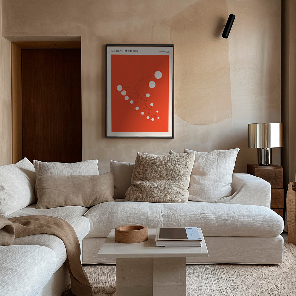 Obra abstrata móvel vermelha com círculos