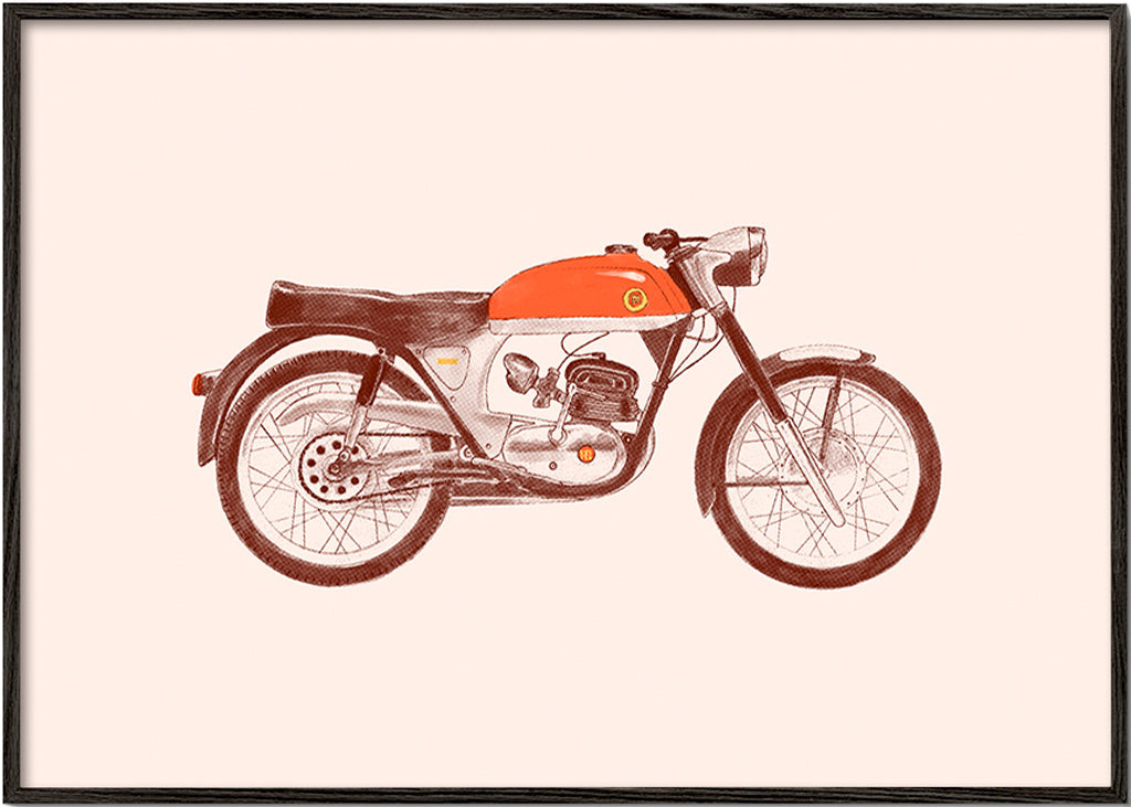 Estampa vintage moto vermelha ilustrada