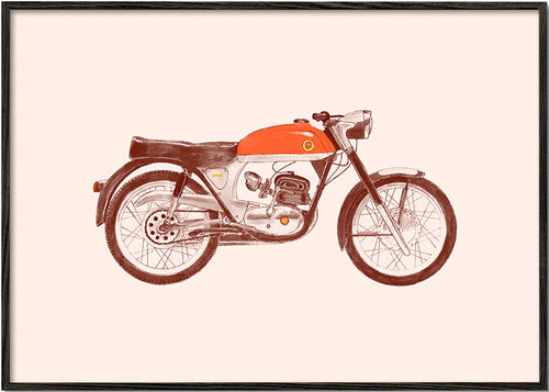 Estampa vintage moto vermelha ilustrada