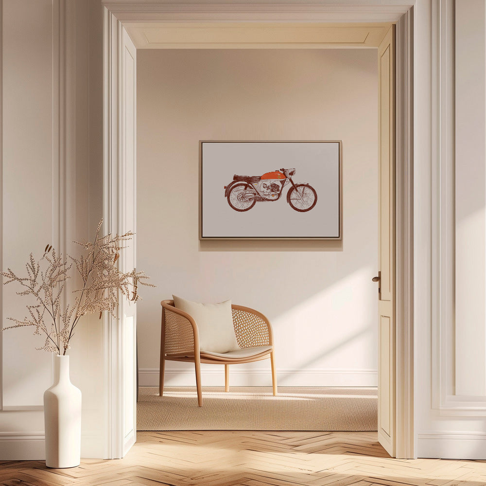 Estampa vintage moto vermelha ilustrada