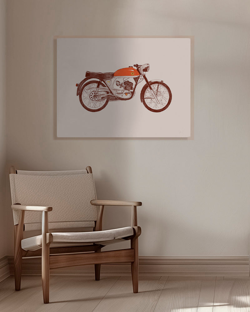 Estampa vintage moto vermelha ilustrada