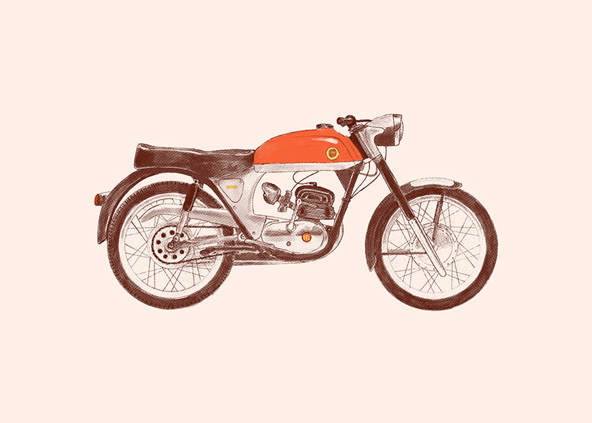 Estampa vintage moto vermelha ilustrada