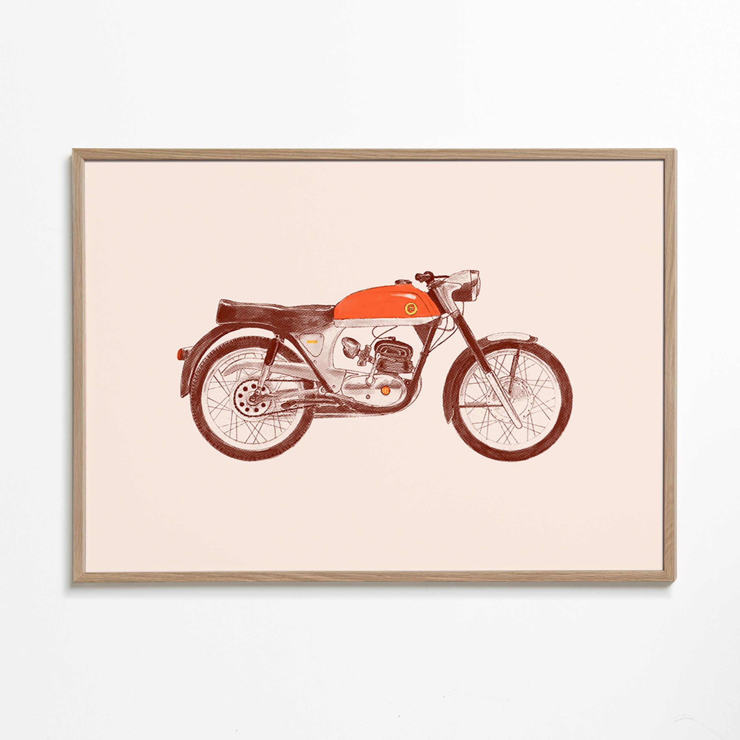 Estampa vintage moto vermelha ilustrada