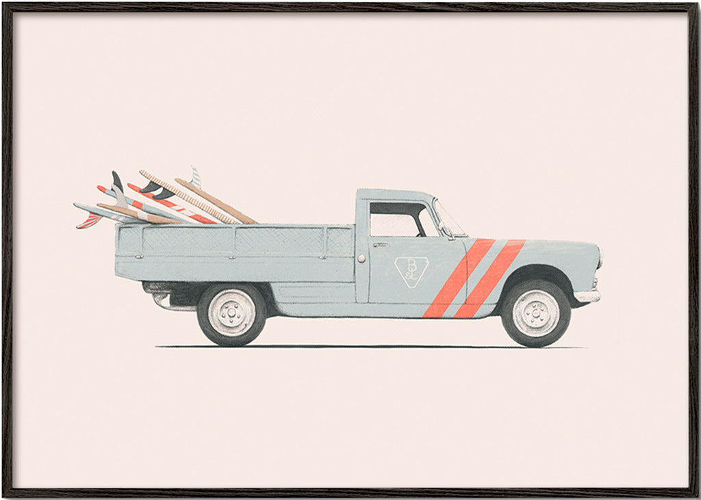 Arte vintage pickup com pranchas de surf
