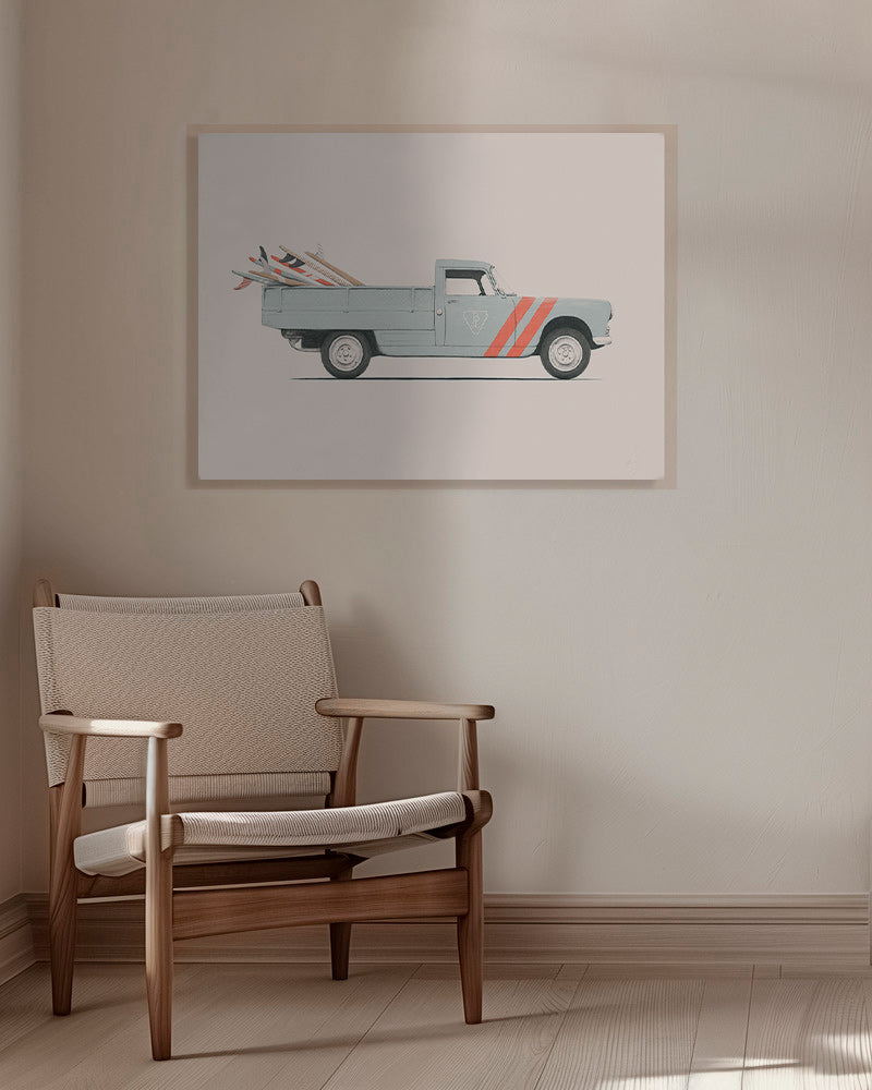 Arte vintage pickup com pranchas de surf