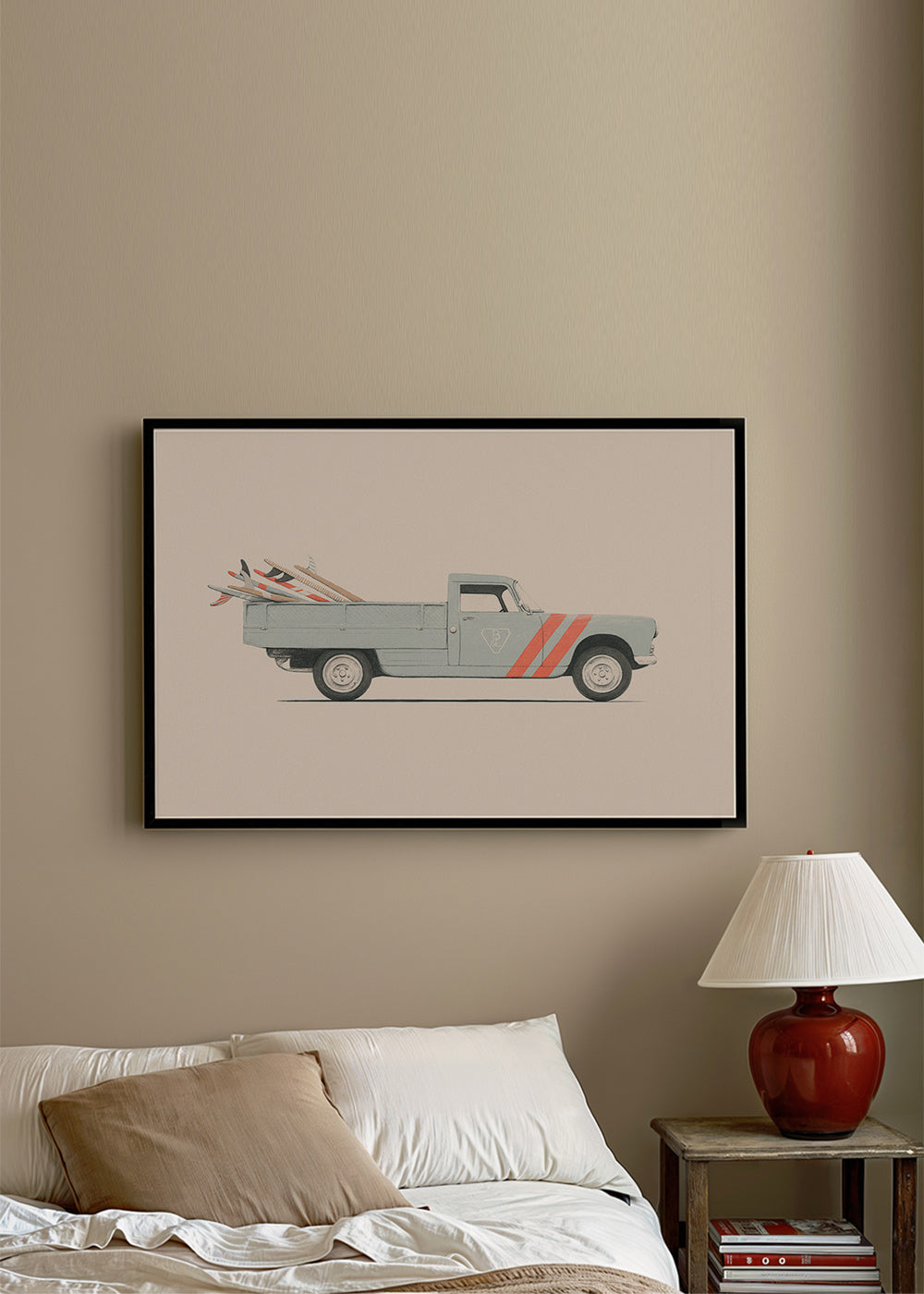 Arte vintage pickup com pranchas de surf