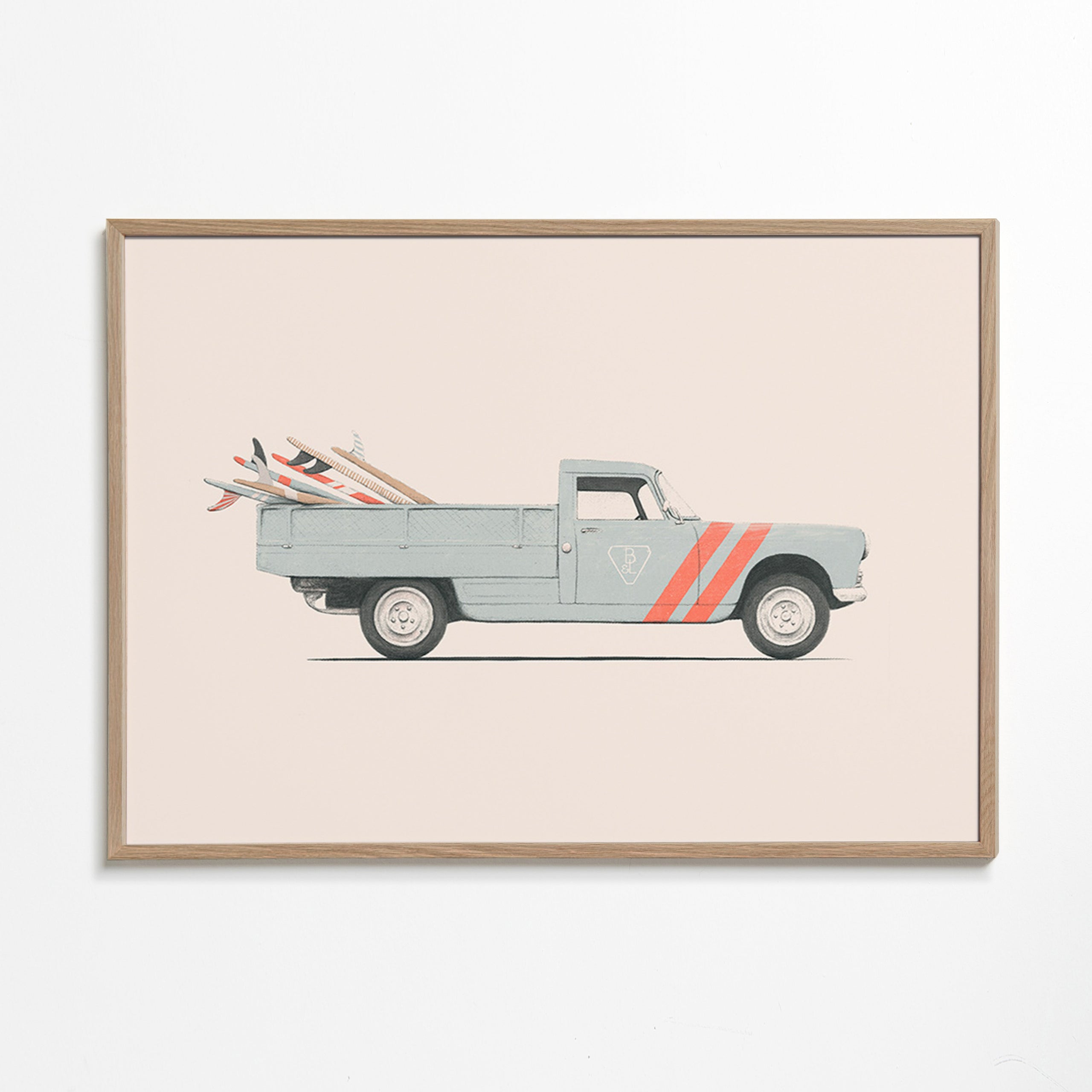 Arte vintage pickup com pranchas de surf