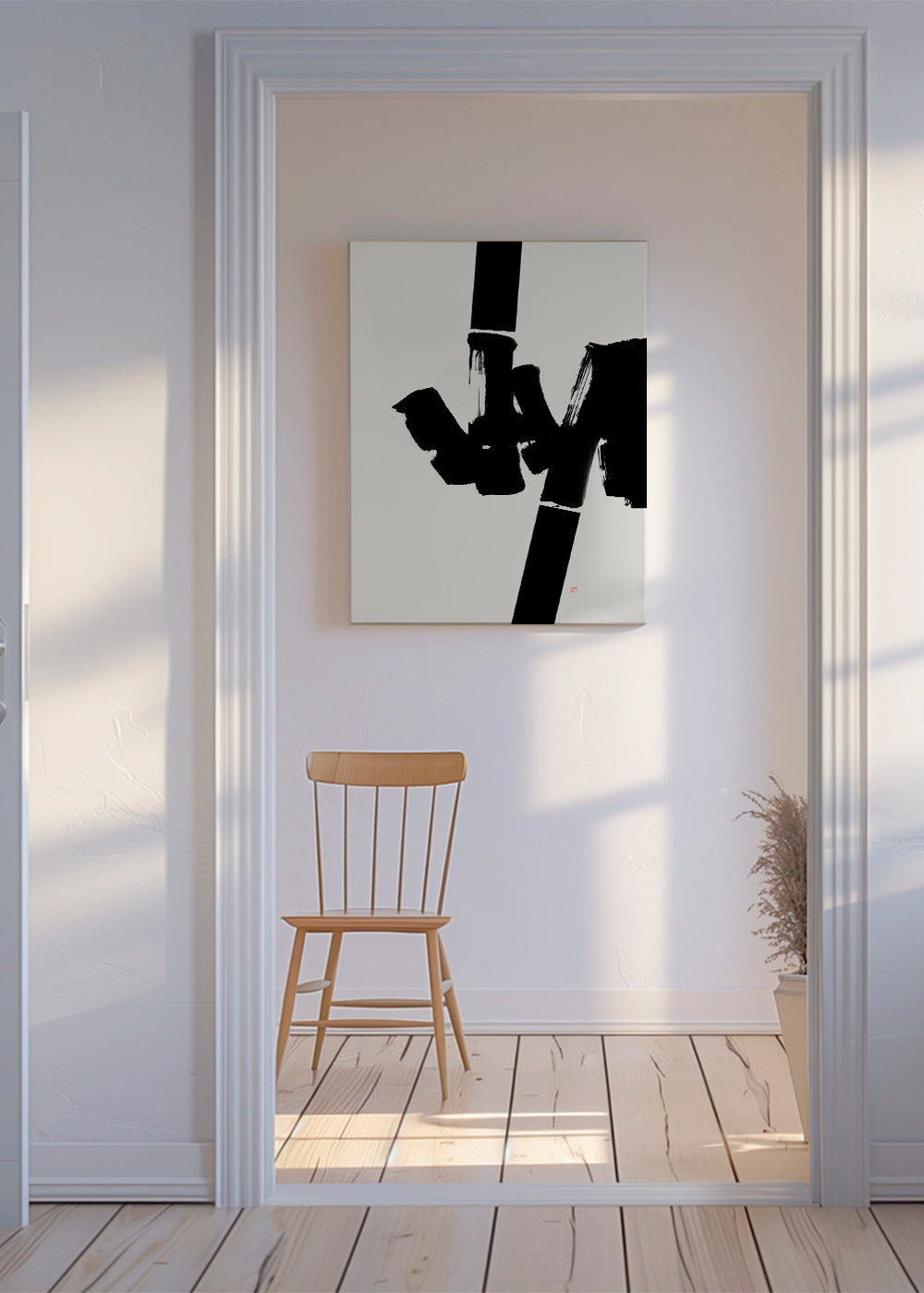 Quadro abstrato em tinta preta gestual