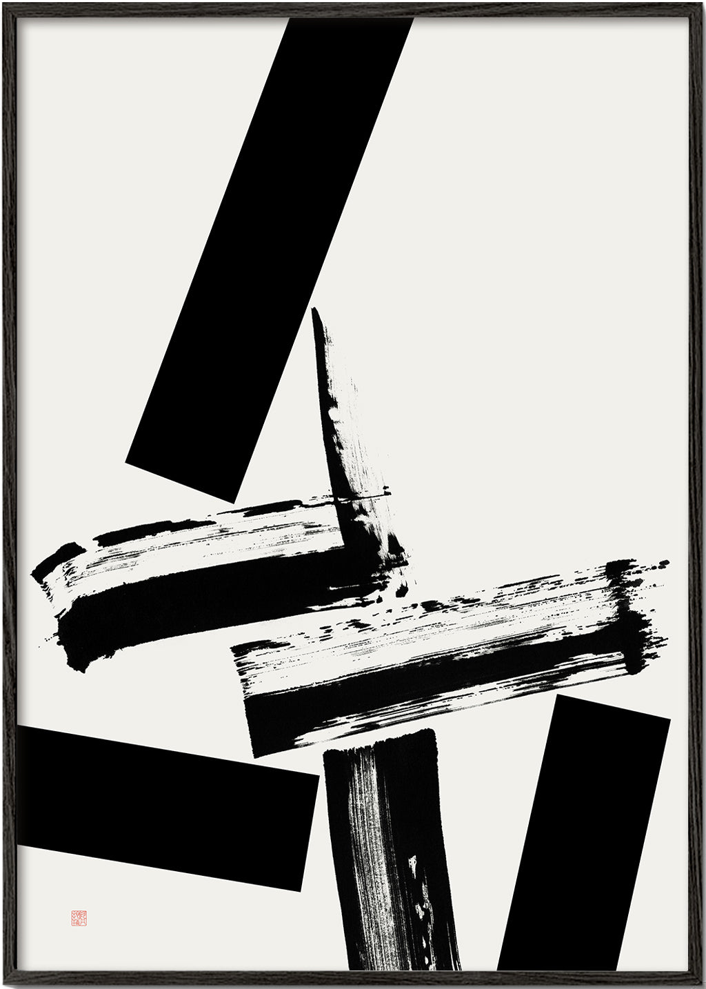 Quadro abstrato com gestos negros marcantes
