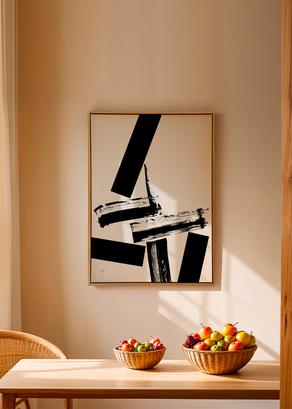 Quadro abstrato com gestos negros marcantes