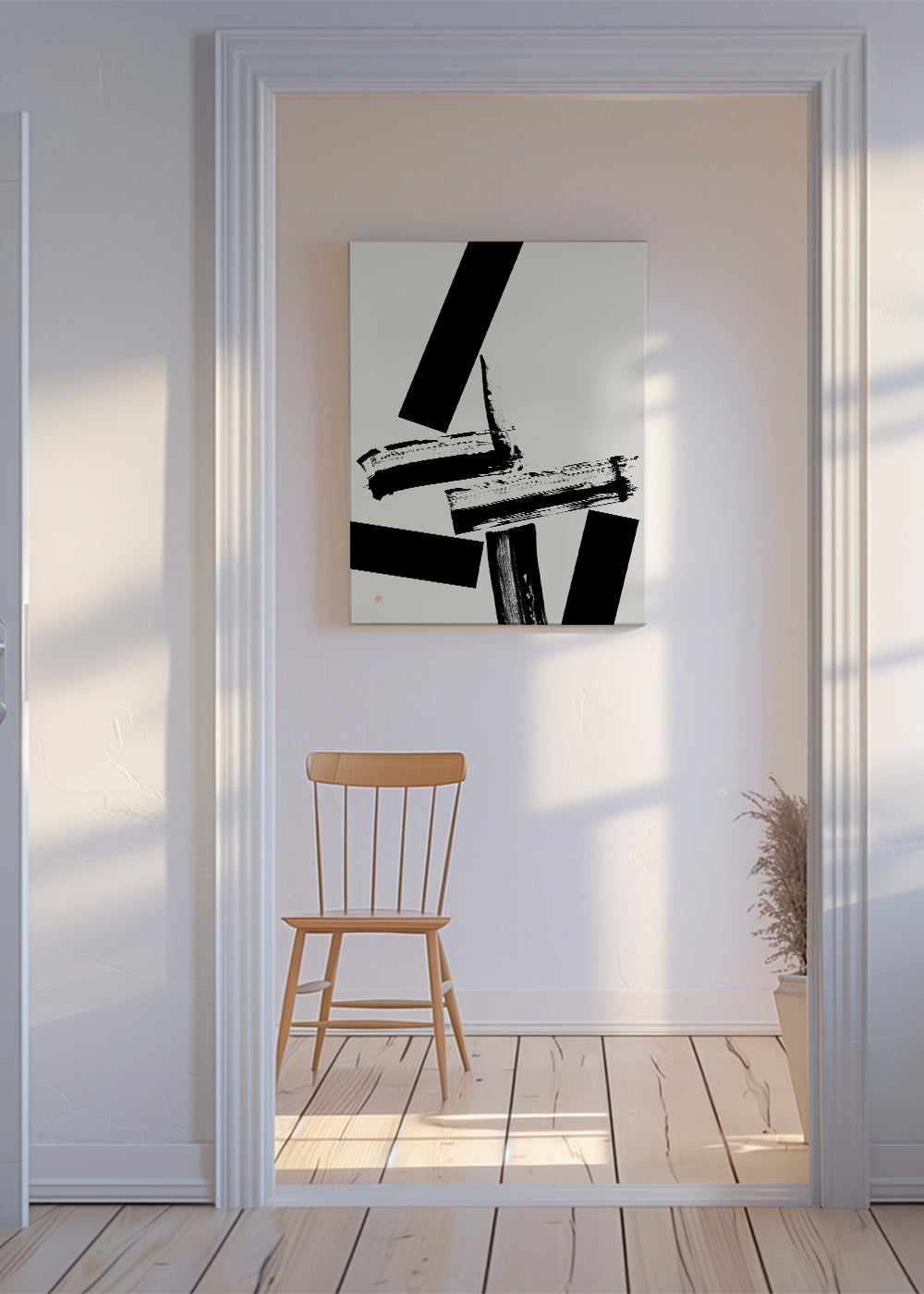 Quadro abstrato com gestos negros marcantes