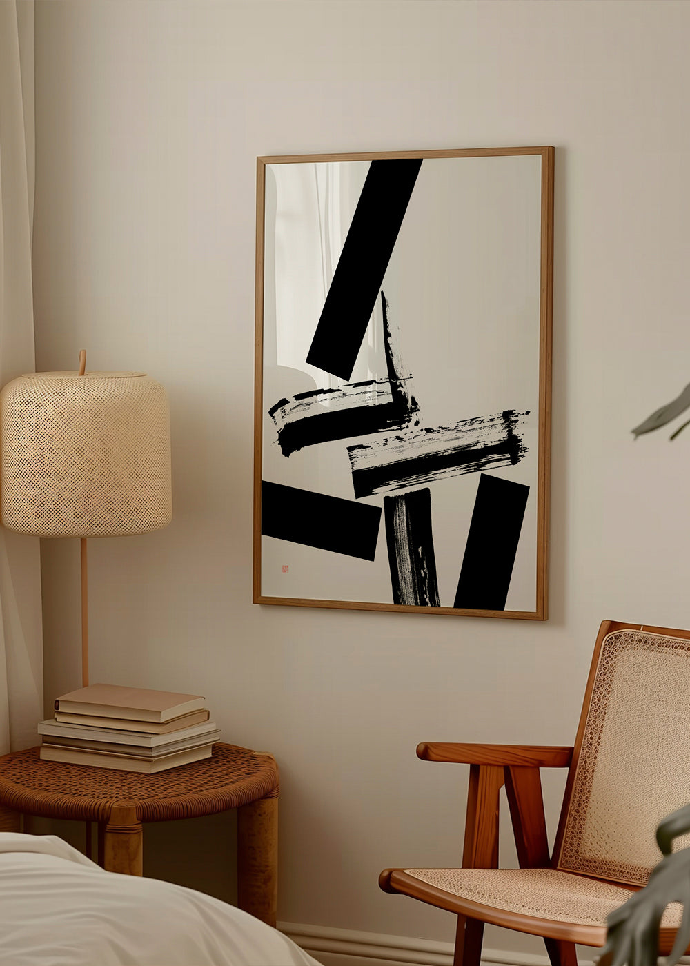 Quadro abstrato com gestos negros marcantes