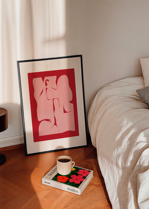Arte abstrata formas cor-de-rosa em fundo vermelho