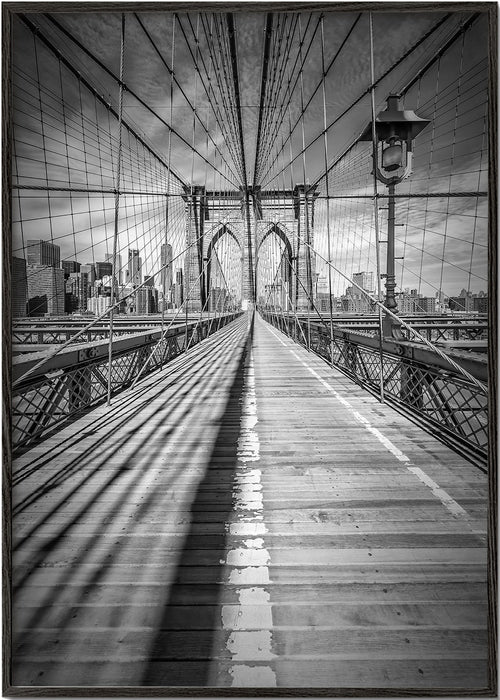 Quadro de cidades Brooklyn Bridge preto e branco