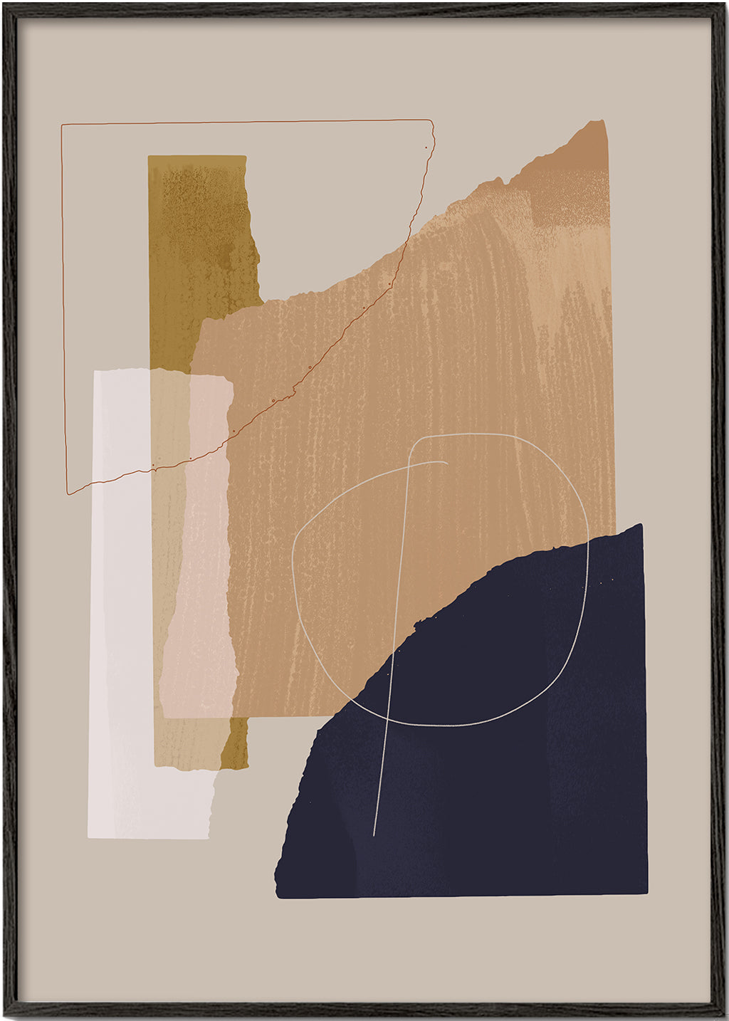 Arte abstrata tons terra e gestos lineares