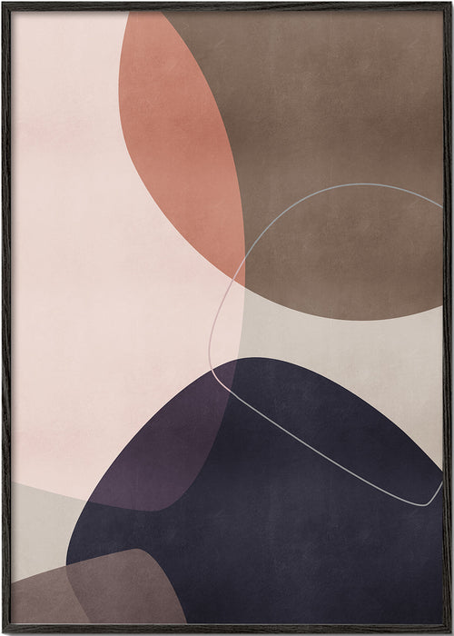 Quadro abstrato com formas orgânicas rosa e azul
