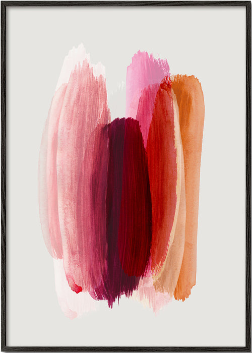 Quadro abstrato com pinceladas rosa e laranja