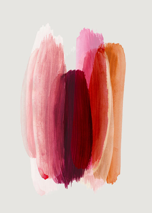 Quadro abstrato com pinceladas rosa e laranja
