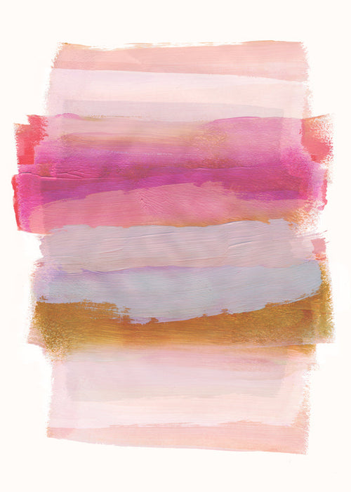 Quadro abstrato pinceladas rosa e dourado