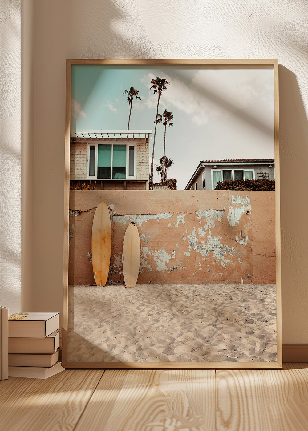 Arte paisagística com pranchas de surf na praia