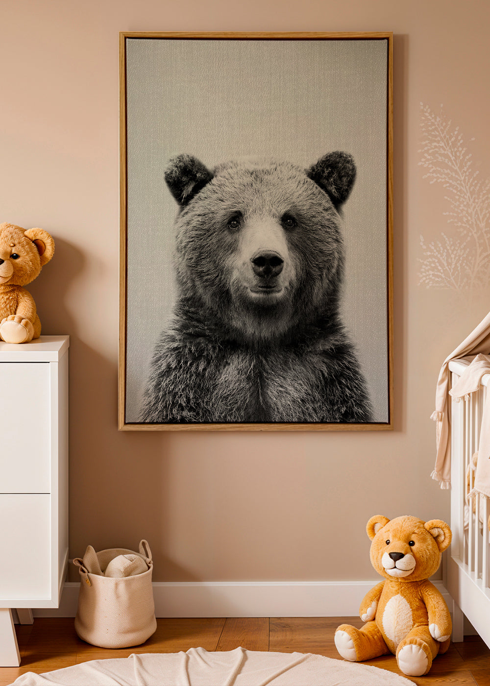 Retrato de urso em preto e branco