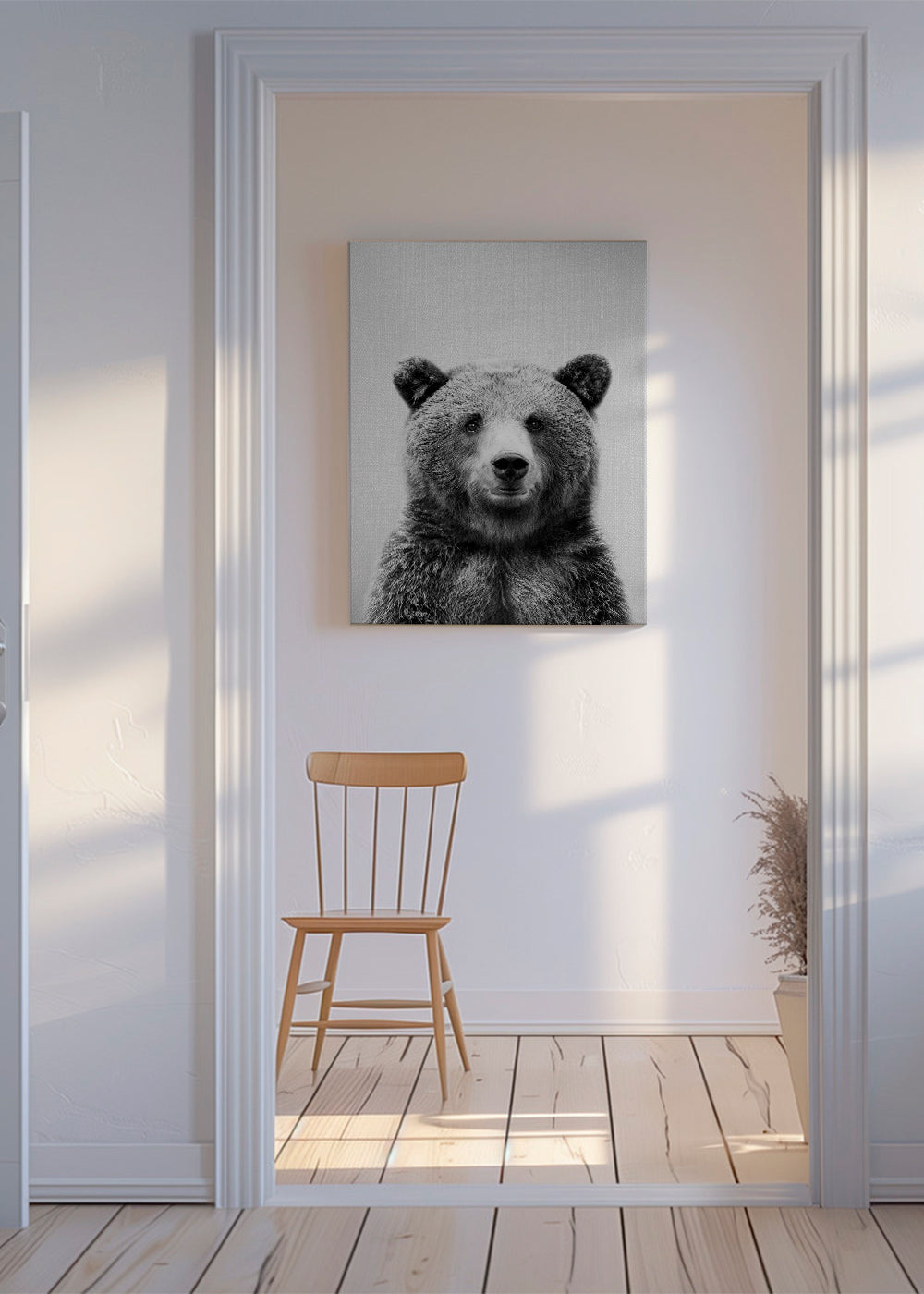 Retrato de urso em preto e branco