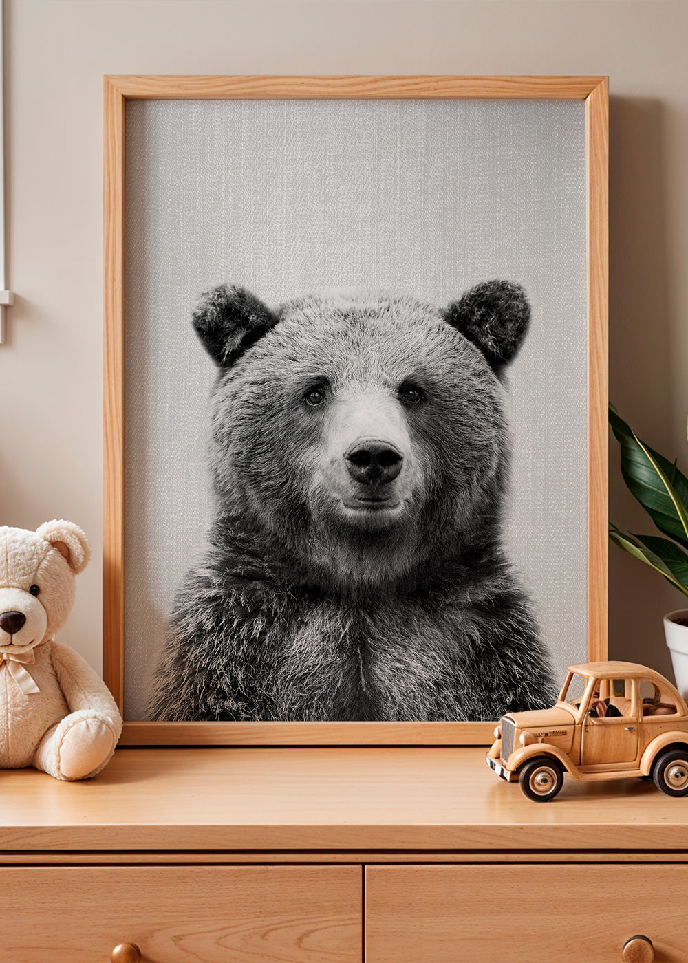 Retrato de urso em preto e branco
