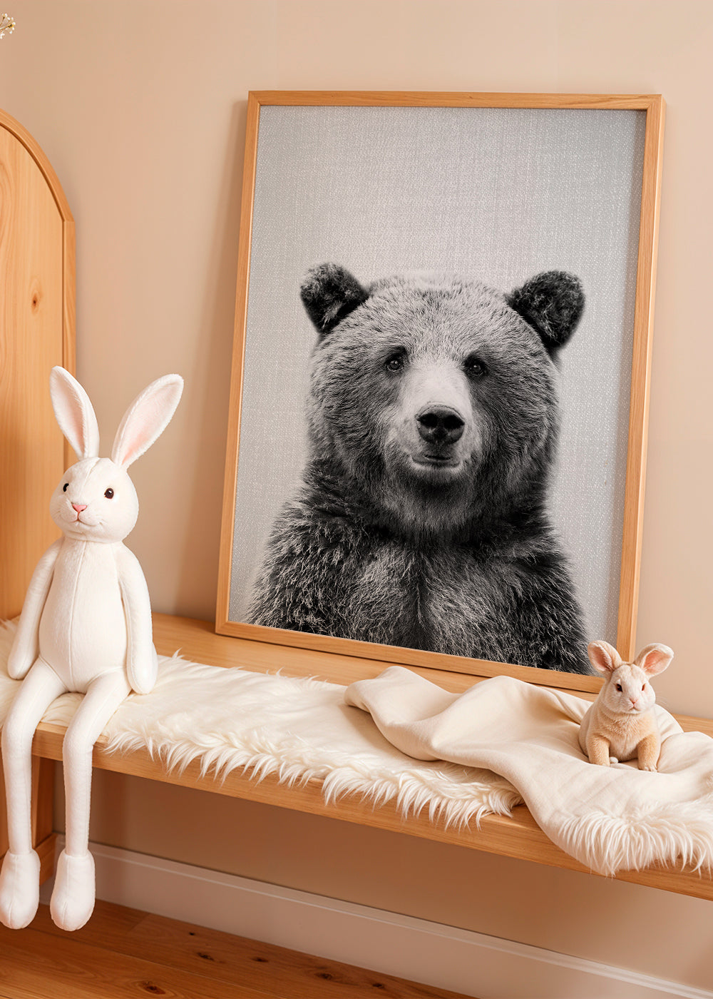 Retrato de urso em preto e branco