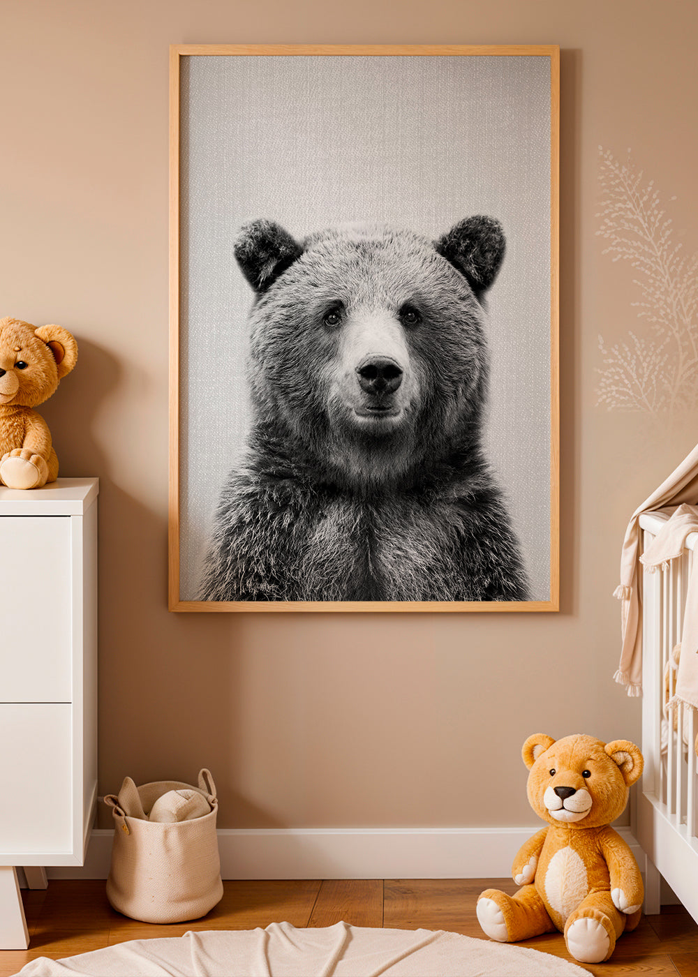 Retrato de urso em preto e branco