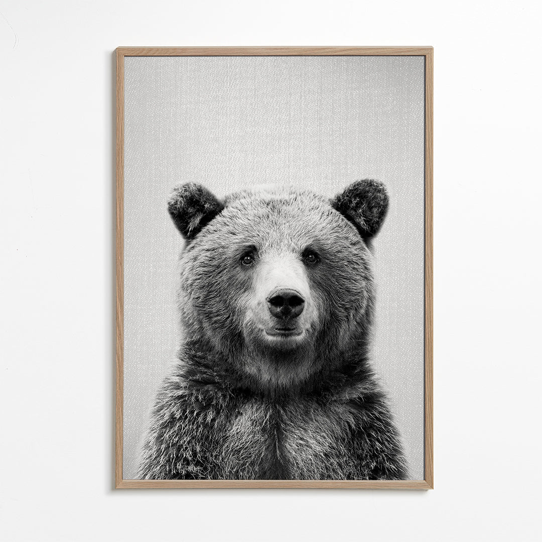 Retrato de urso em preto e branco