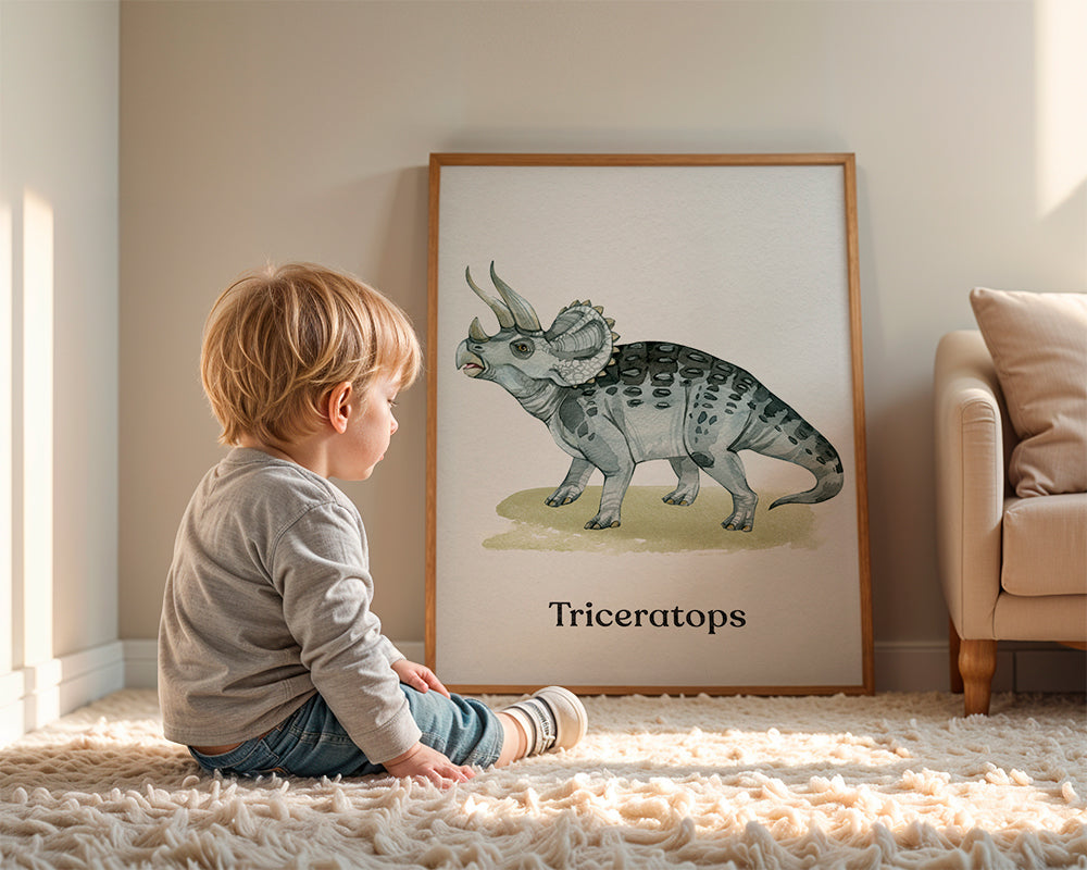 Quadro Triceratops ilustração em aquarela