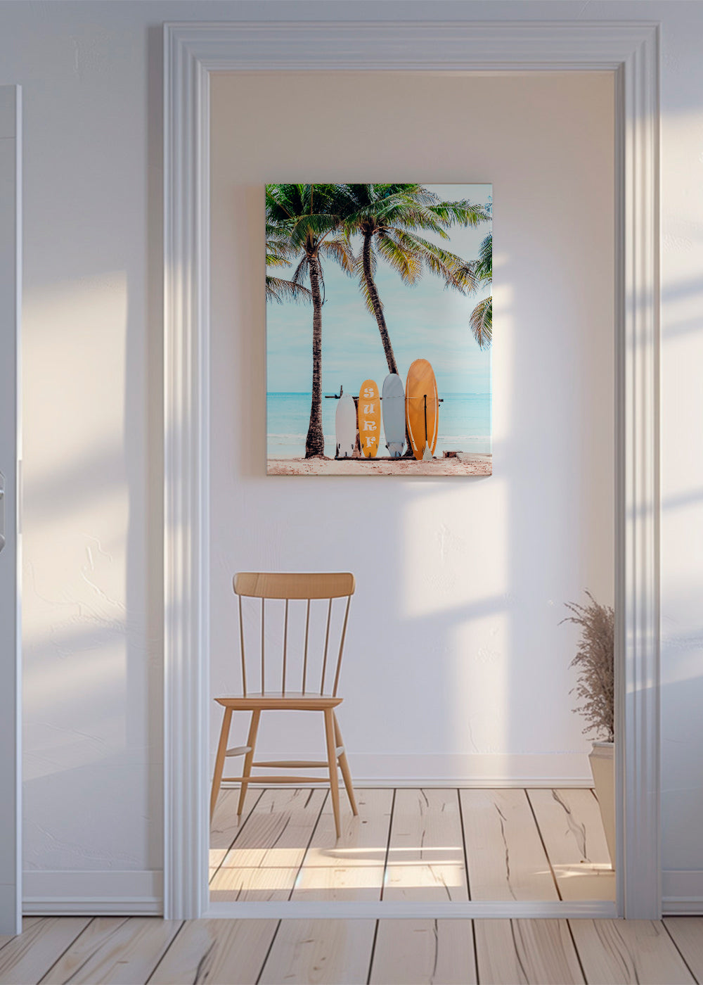 Arte desportiva: pranchas de surf numa praia tropical