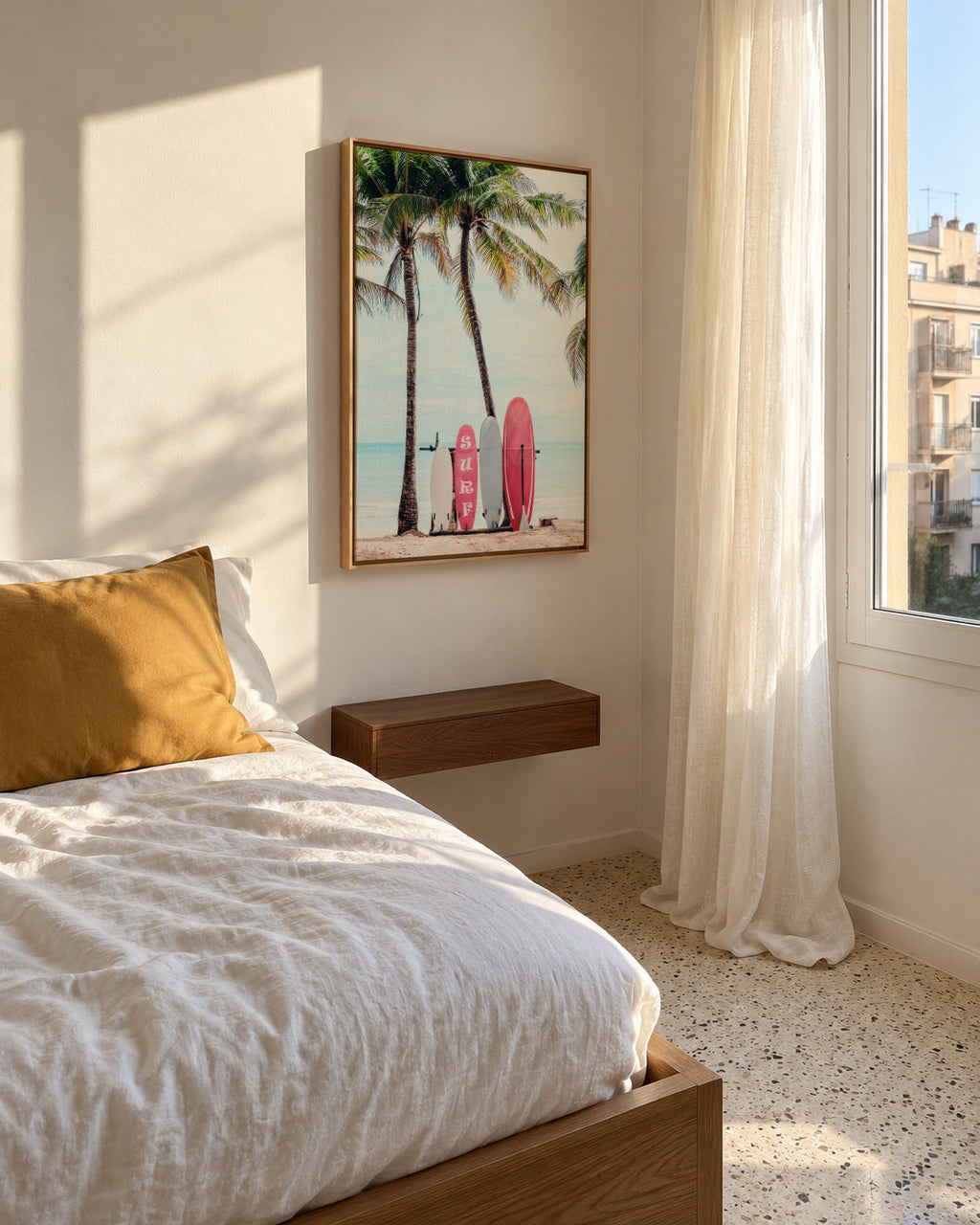 Choose Your Surfboard in pink - Framed canvas in an interior