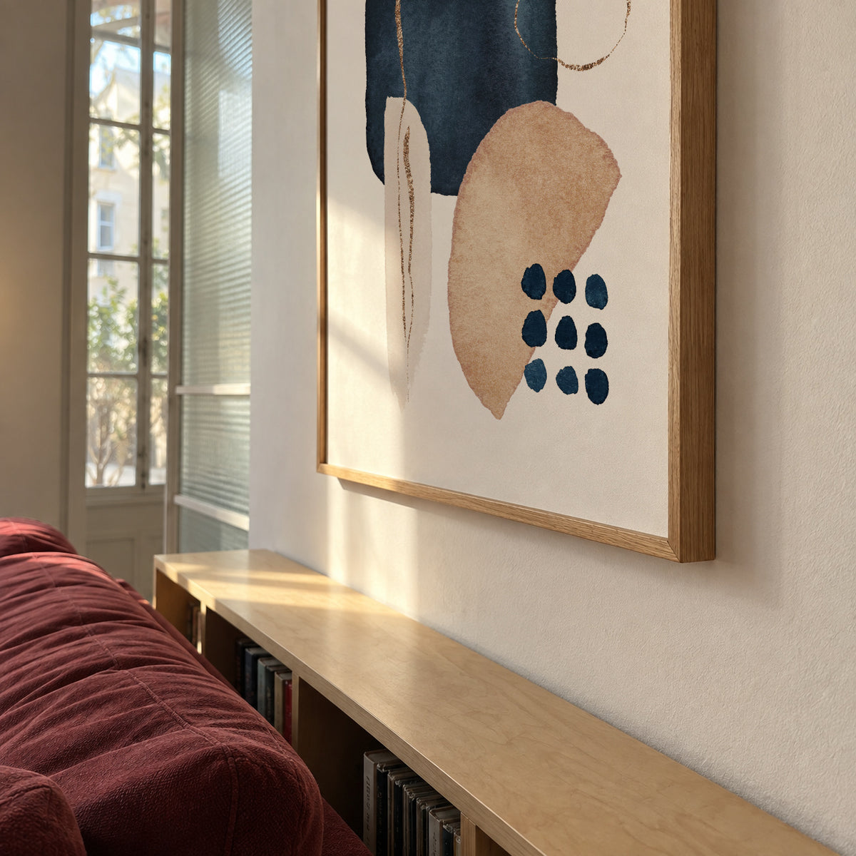 Watercolor Shapes in Navy 4 - Framed poster in an interior