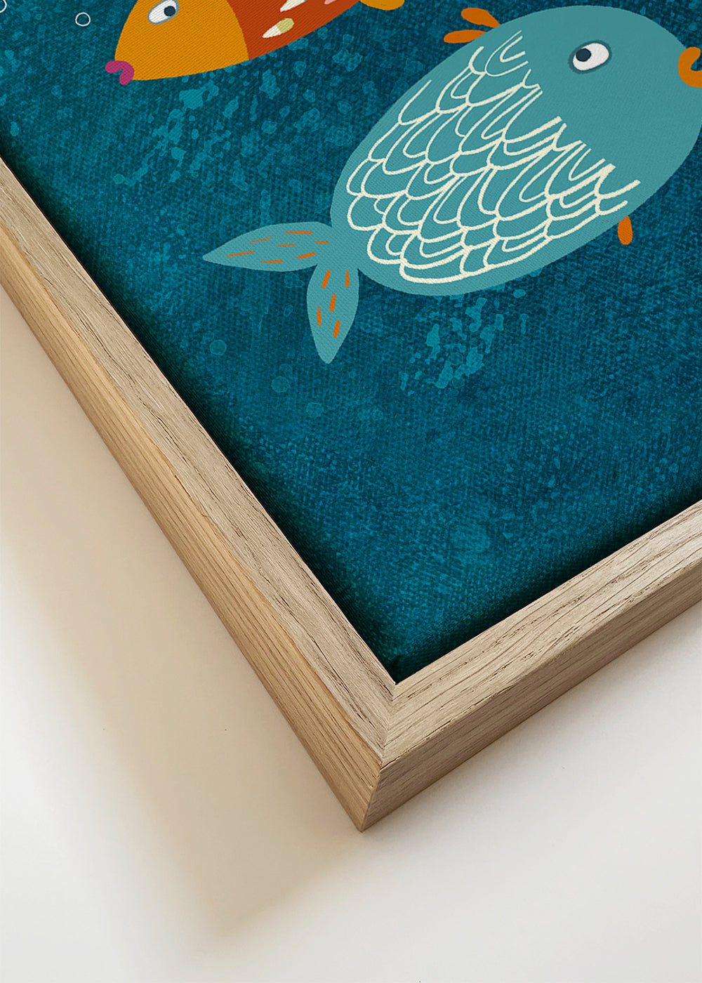 Quadro peixes divertidos em fundo azul