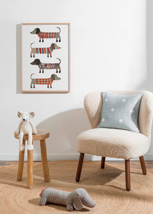 Quadro salsichas com suéteres estampados
