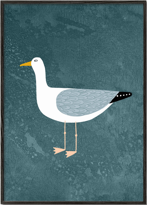 Quadro de gaivota ilustrada sobre fundo azul