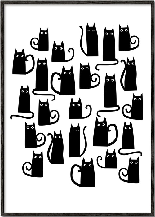 Obra gatos negros padrão divertido