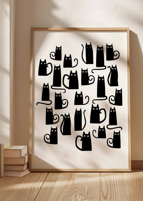 Obra gatos negros padrão divertido