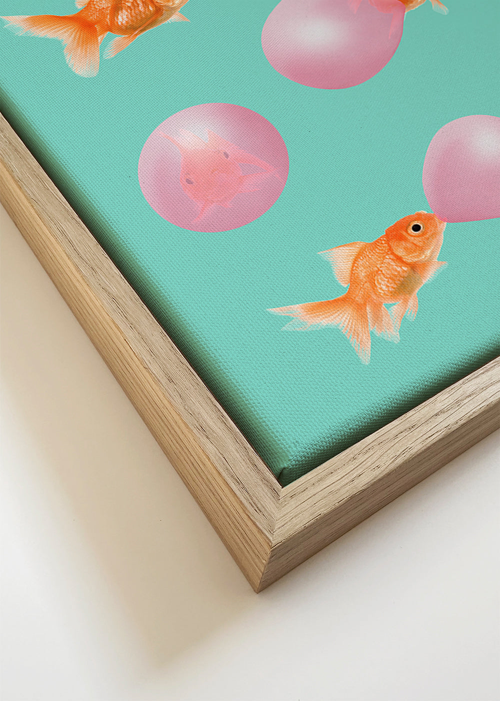 Quadro peixe dourado com bolhas rosas