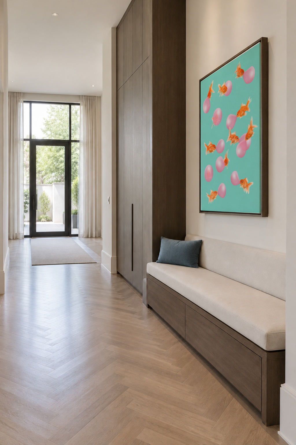 Bubblegum Goldfish - Framed canvas in an interior