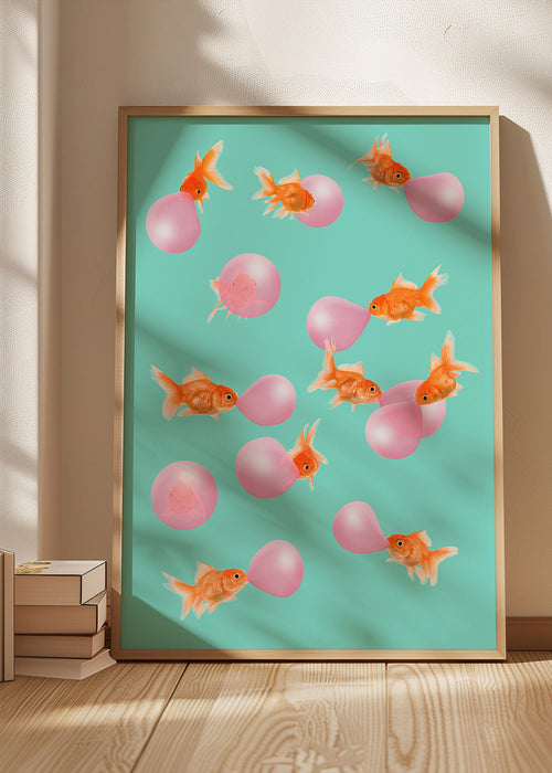 Quadro peixe dourado com bolhas rosas