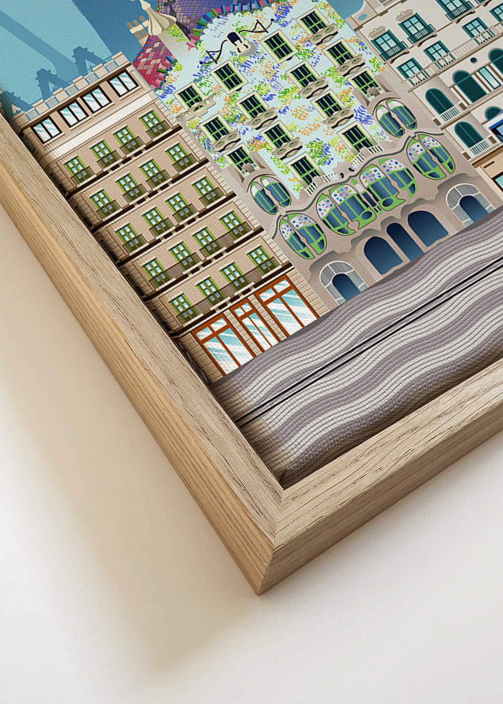 Quadro de cidades Barcelona em ilustração colorida
