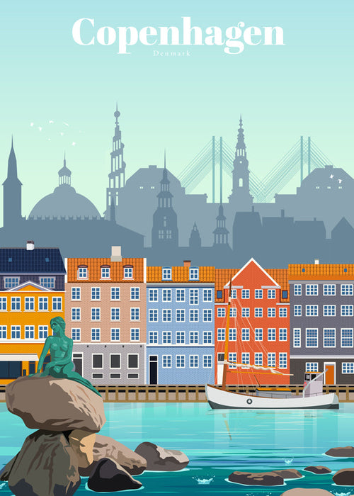 Poster de viagem: Copenhaga, porto colorido