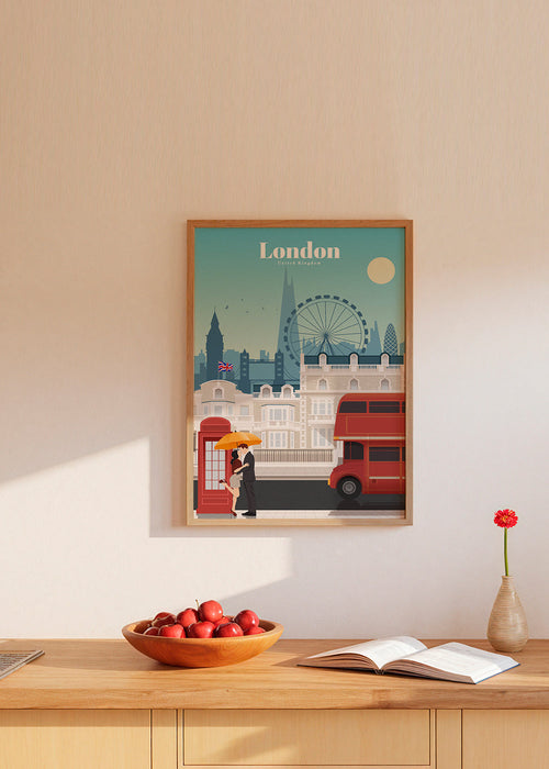 Poster de viagem Londres com autocarro vermelho