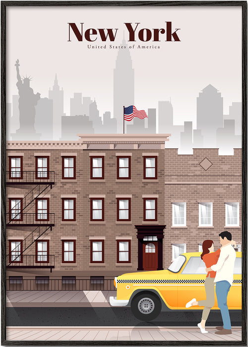 Quadro de viagem New York táxi e casal