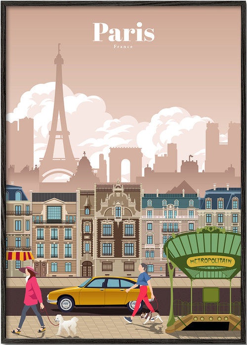 Quadro de cidades Paris ilustrado com entrada do metro
