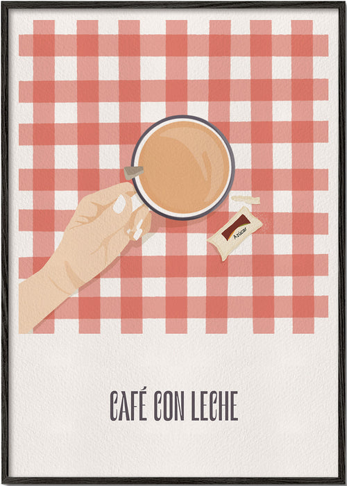 Arte para cozinha Café com leite em xadrez vichy