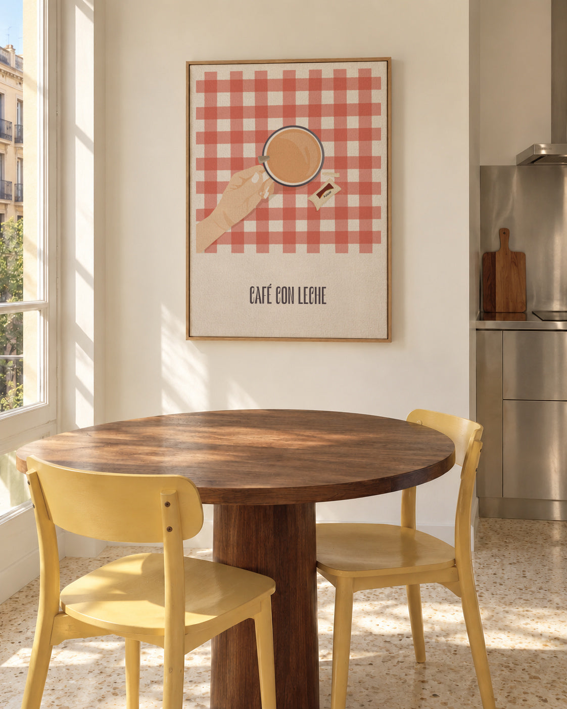 Café con leche - Framed canvas in an interior